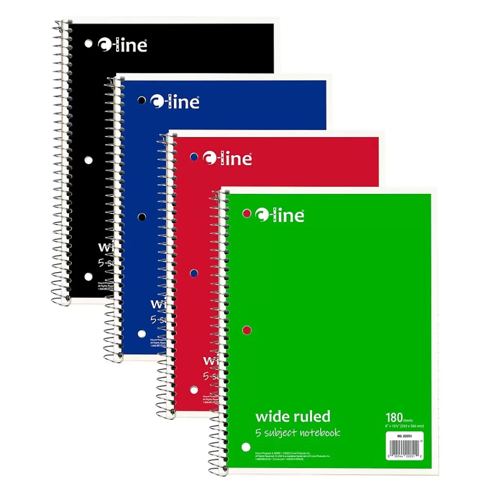 C-Line Subject Notebooks<5-Subject Subject Notebooks, Wide Ruled, 180 Sheets, Assorted Colors, 3/Bundle (CLI22051-3)