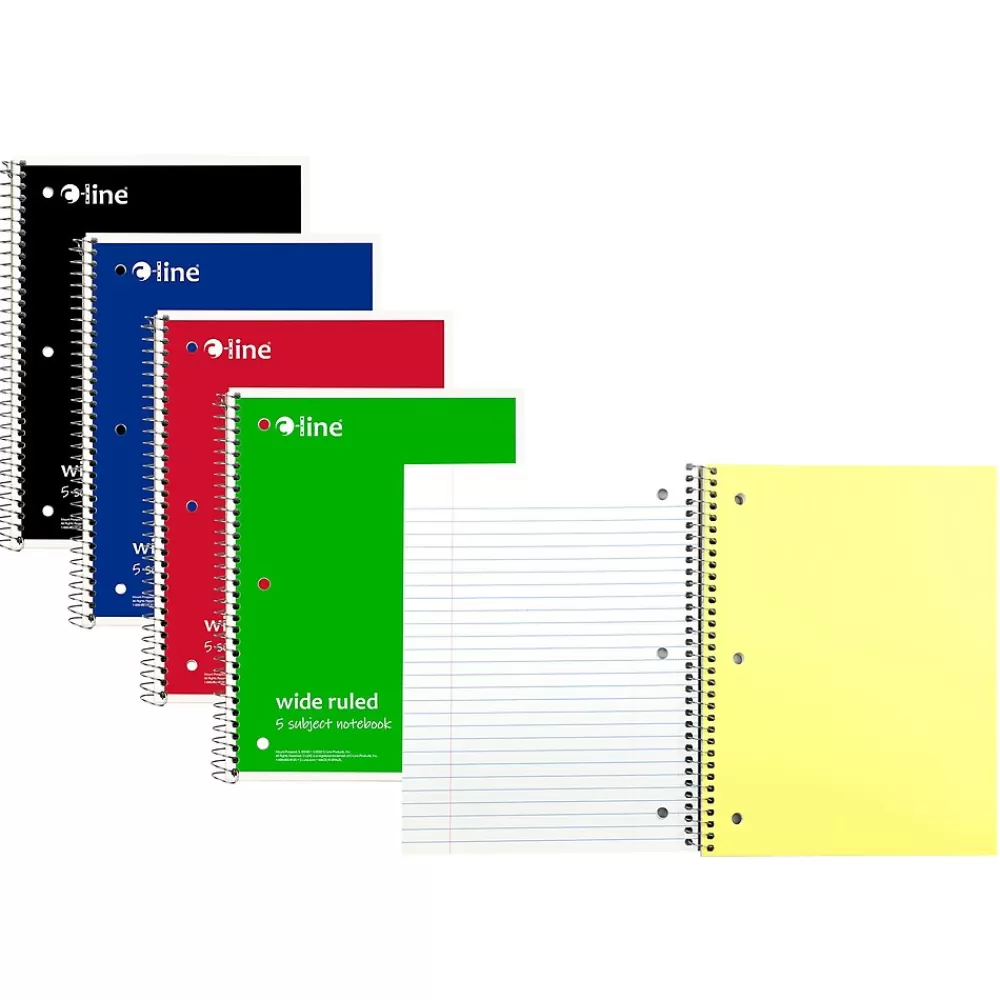 C-Line Subject Notebooks<5-Subject Subject Notebooks, Wide Ruled, 180 Sheets, Assorted Colors, 3/Bundle (CLI22051-3)