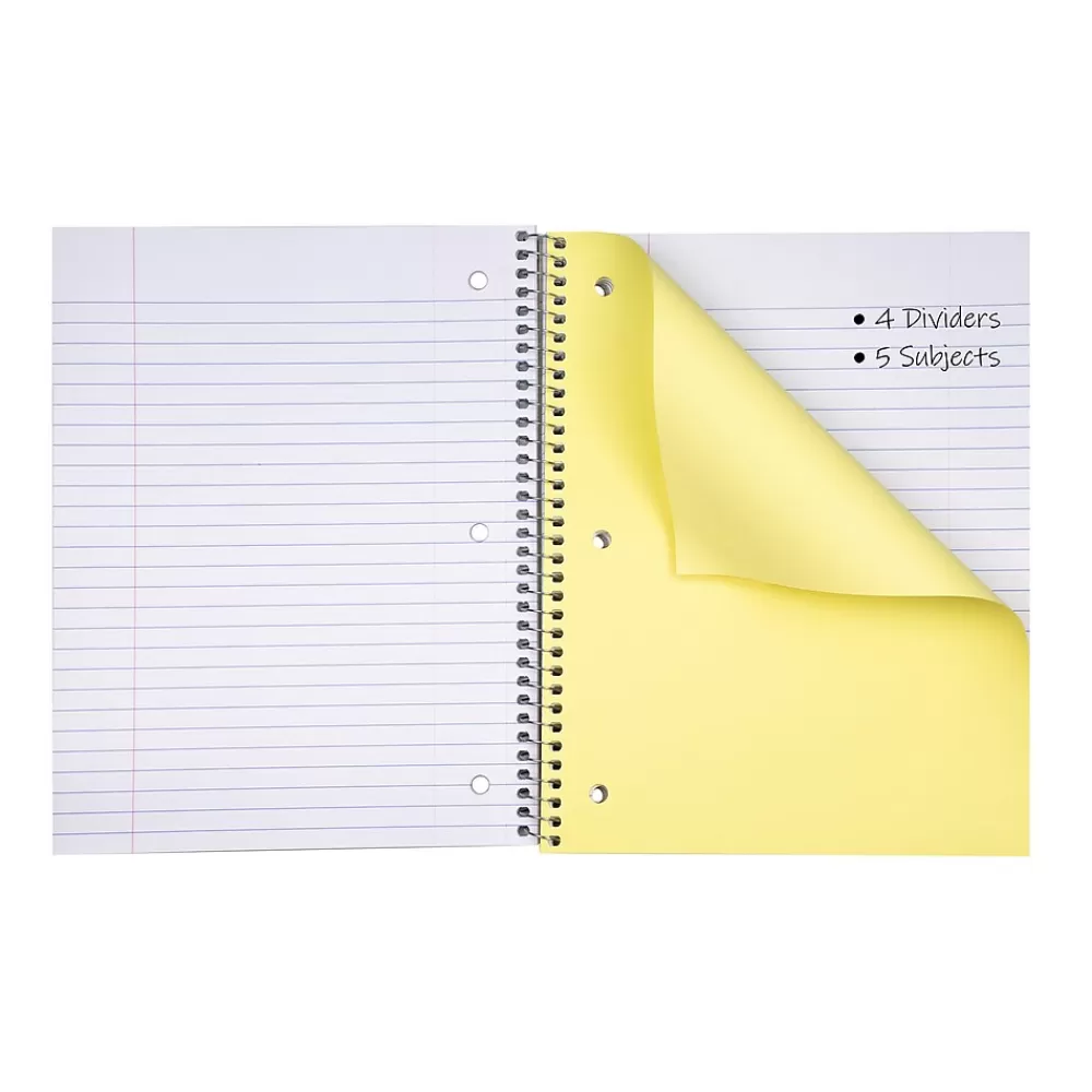 C-Line Subject Notebooks<5-Subject Subject Notebooks, Wide Ruled, 180 Sheets, Assorted Colors, 3/Bundle (CLI22051-3)