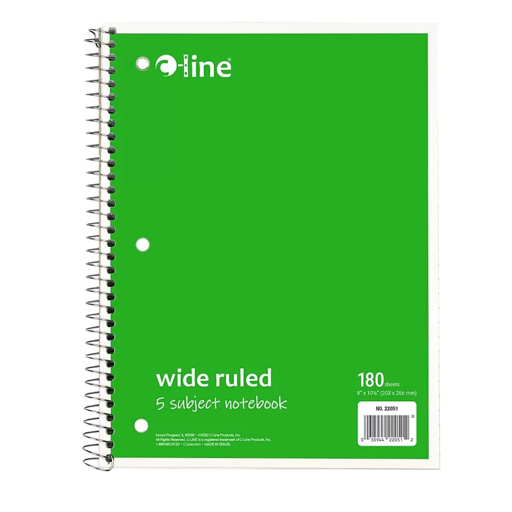 C-Line Subject Notebooks<5-Subject Subject Notebooks, Wide Ruled, 180 Sheets, Assorted Colors, 3/Bundle (CLI22051-3)