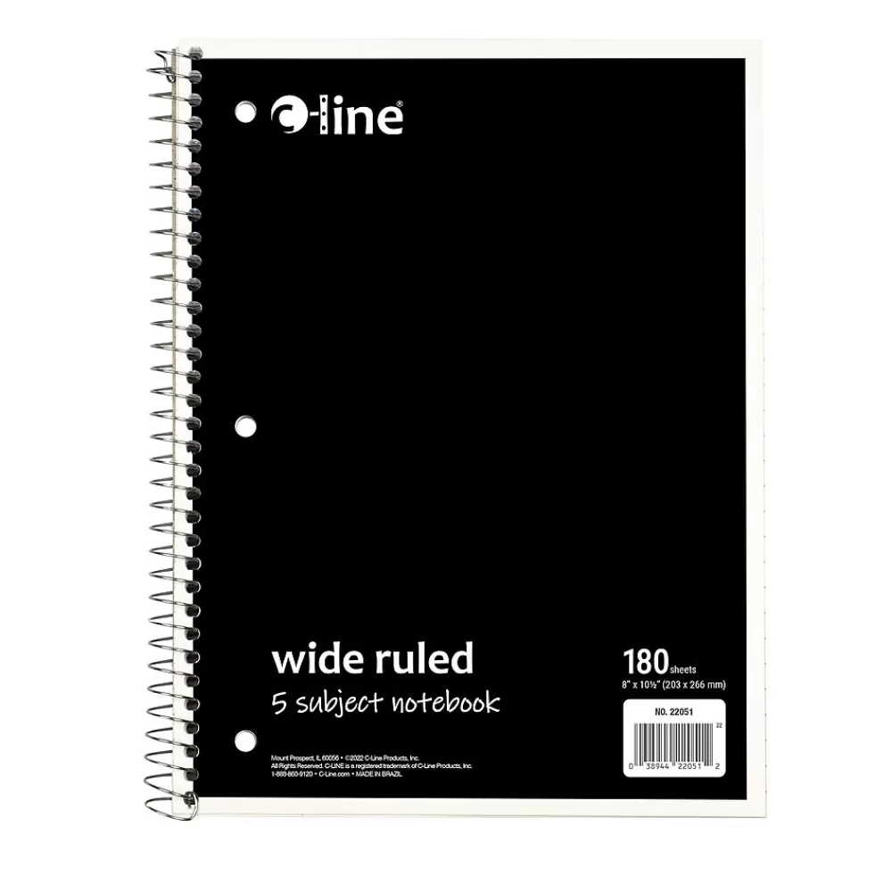 C-Line Subject Notebooks<5-Subject Subject Notebooks, Wide Ruled, 180 Sheets, Assorted Colors, 3/Bundle (CLI22051-3)