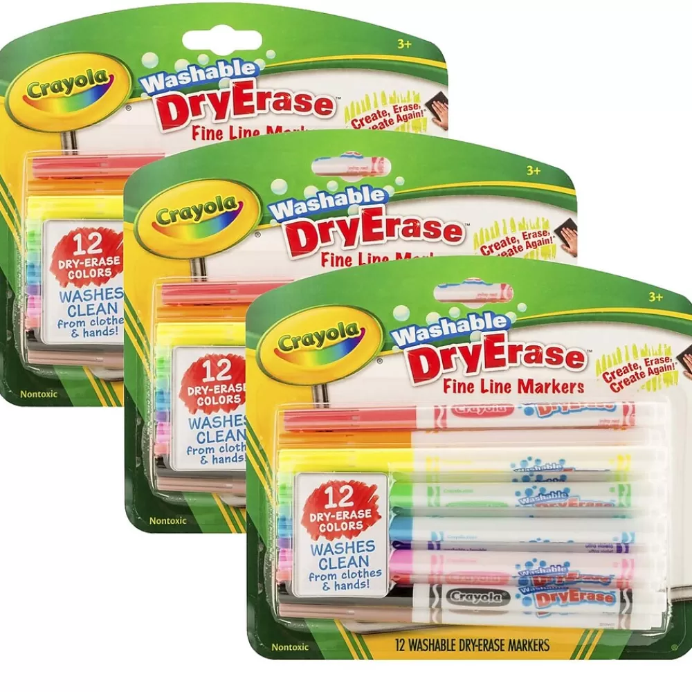 Crayola Markers<Fine Line Washable Dry Erase Markers, Assorted, 12/Box, 3 Boxes (BIN985912-3)