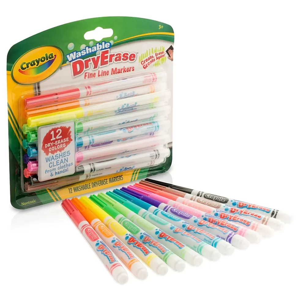 Crayola Markers<Fine Line Washable Dry Erase Markers, Assorted, 12/Box, 3 Boxes (BIN985912-3)