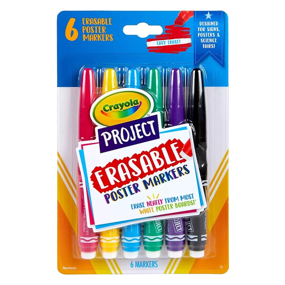 Crayola Markers<Project Erasable Poster Markers, Chisel Tip, Assorted Colors, Pack of 6 (BIN588371)