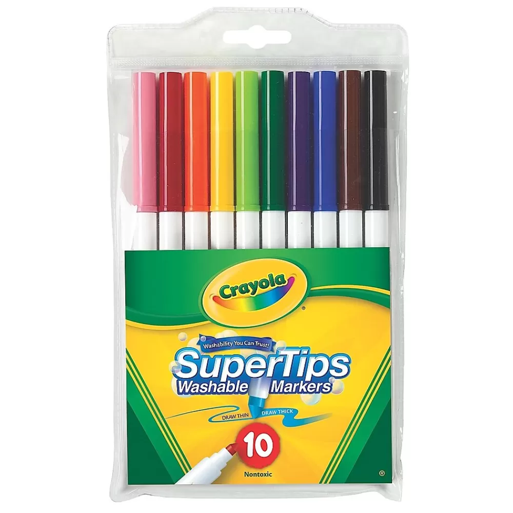 Crayola Markers<Washable Super Tip Fineline Markers, Assorted, Set of 10, Pack Of 12, (12PK-58-8610)