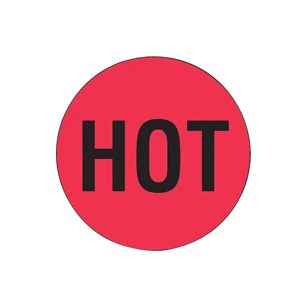 Decker Tape Products Labels<"HOT" Shipping Label, 2" Dia., Red/Black, 500 Labels/Roll, 1/Roll (LABDL1730)