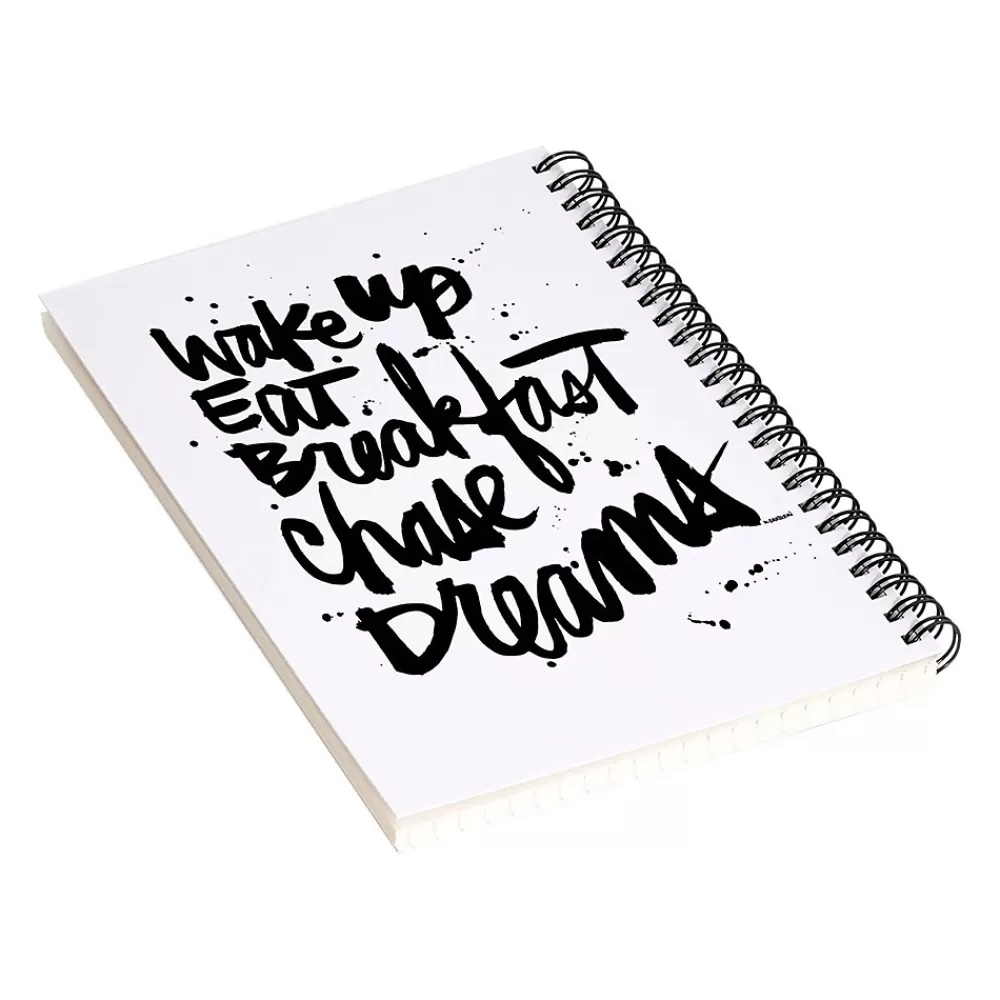 DENY Designs Notebooks<Wake Up by Kal Barteski Professional Notebooks, 5.5" x 8.25", Dotted, 40 Sheets, White (58761-NOBS01)