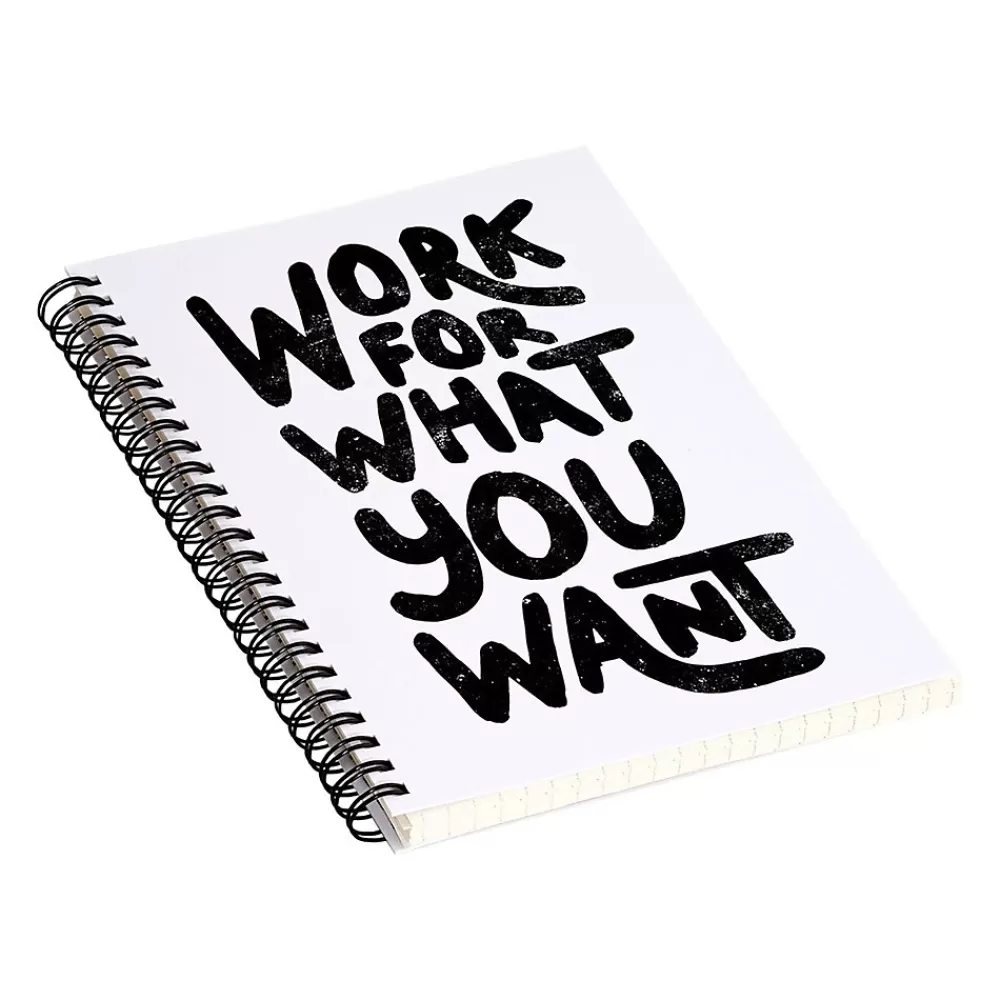 DENY Designs Notebooks<Work for What You Want by Phirts Professional Notebooks, 5.5" x 8.25", Dotted, 40 Sheets, White (69196-NOBS01)