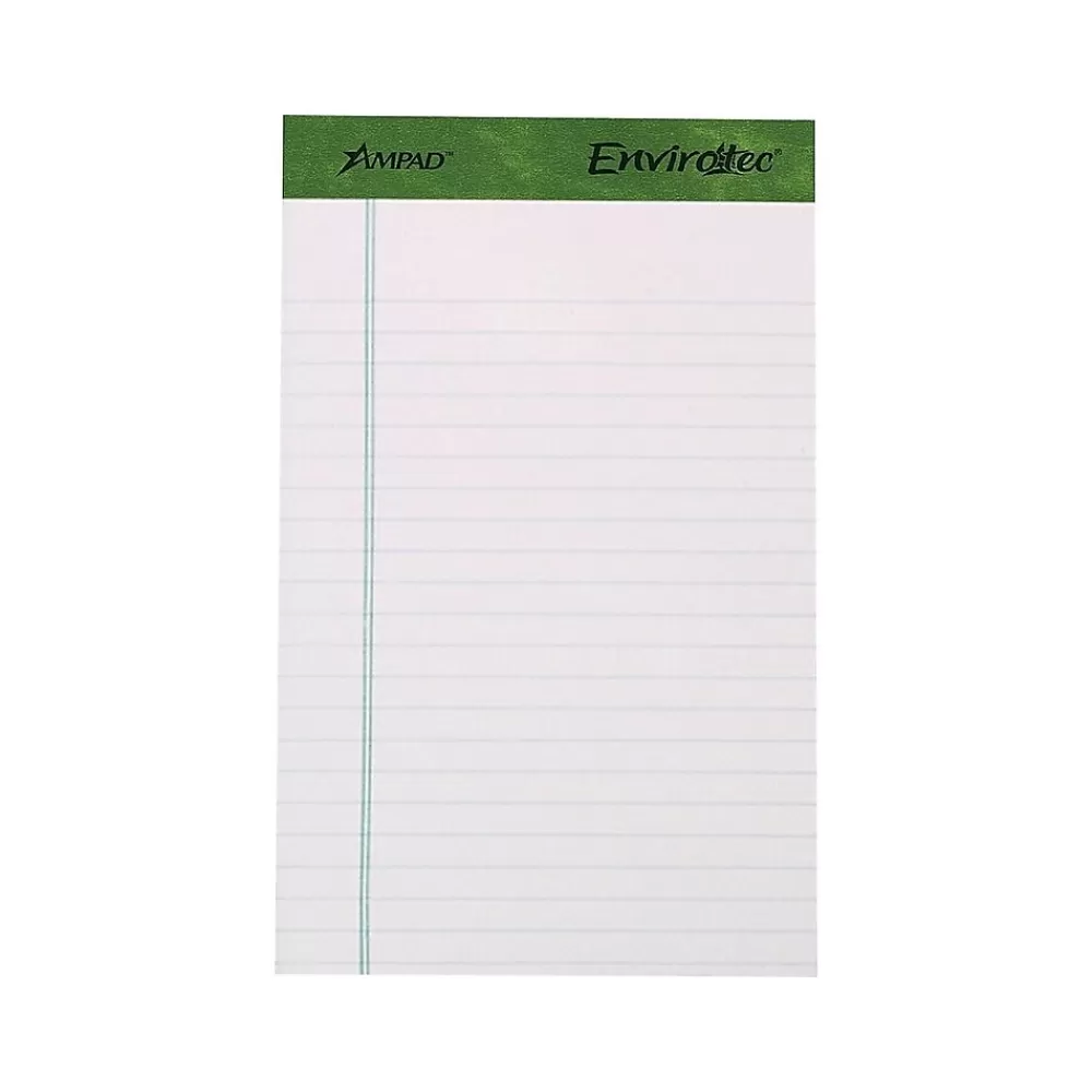 Ampad Notepads<Earthwise by Notepads, 5" x 8", College Ruled, White, 40 Sheets/Pad, 6 Pads/Pack (40112R)