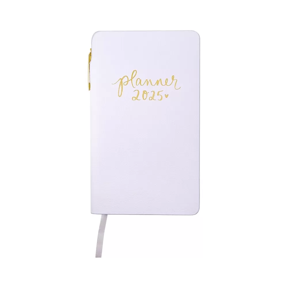 Eccolo 2025 Planners<2025 4.25" x 7.5" Weekly Planner, Faux Leather Cover, White/Yellow (AY25-401F)