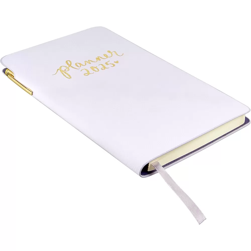 Eccolo 2025 Planners<2025 4.25" x 7.5" Weekly Planner, Faux Leather Cover, White/Yellow (AY25-401F)