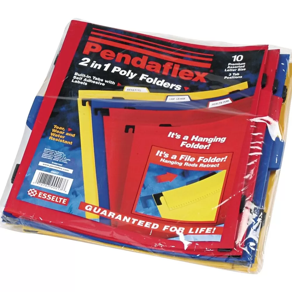 Pendaflex File Folders<Esselte ® 2-in-1 Poly File Folders, Assorted Colors, Letter, Holds 8 1/2"H x 11"W, 10/Pk