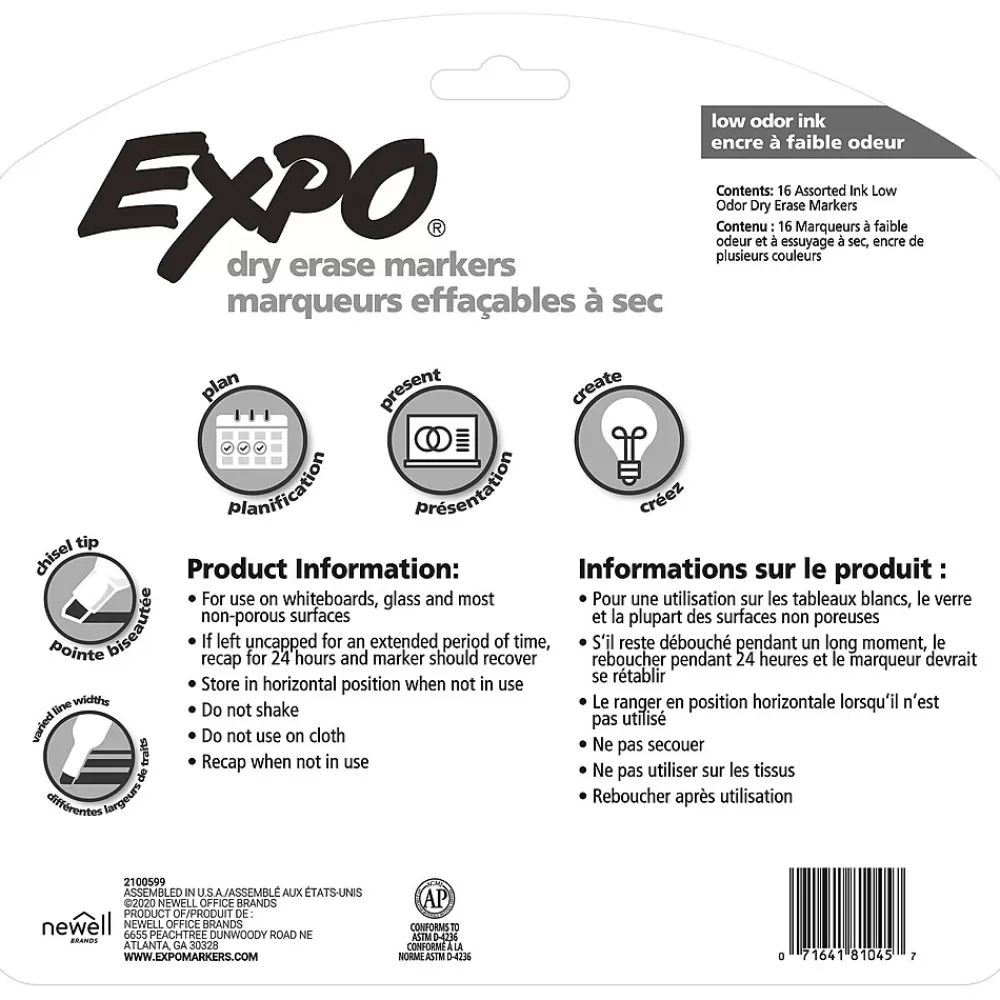 Expo Markers<Dry Erase Markers, Chisel Tip, Assorted, 16/Pack (81045)