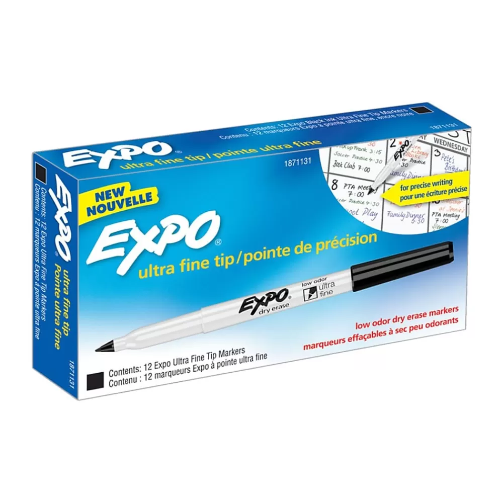 Expo Markers<Dry Erase Markers, Ultra Fine Tip, Black, 12/Pack (1871131)