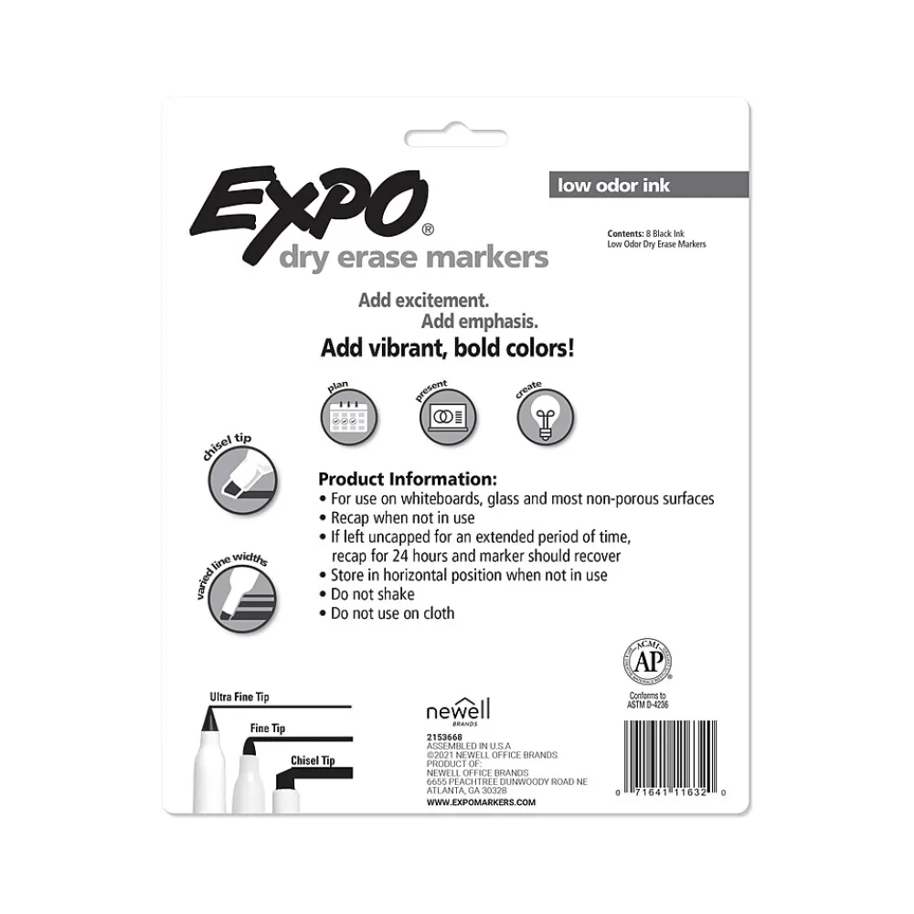 Expo Markers<Dry-Erase Marker, Chisel Tip, Black, 8/Pack (1980443)