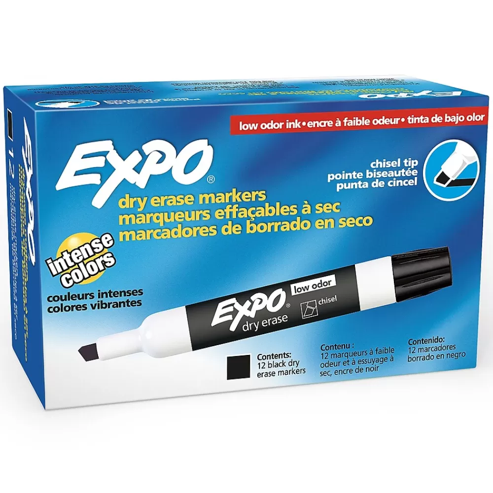 Expo Markers<® Low Odor Dry Erase Markers, Chisel Tip, Black, Pack of 12 (SAN80001-12)