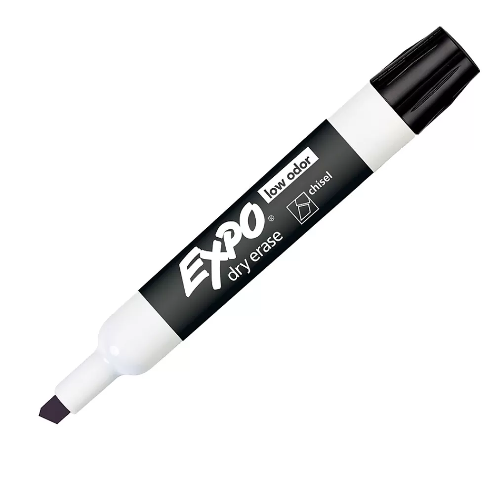 Expo Markers<® Low Odor Dry Erase Markers, Chisel Tip, Black, Pack of 12 (SAN80001-12)