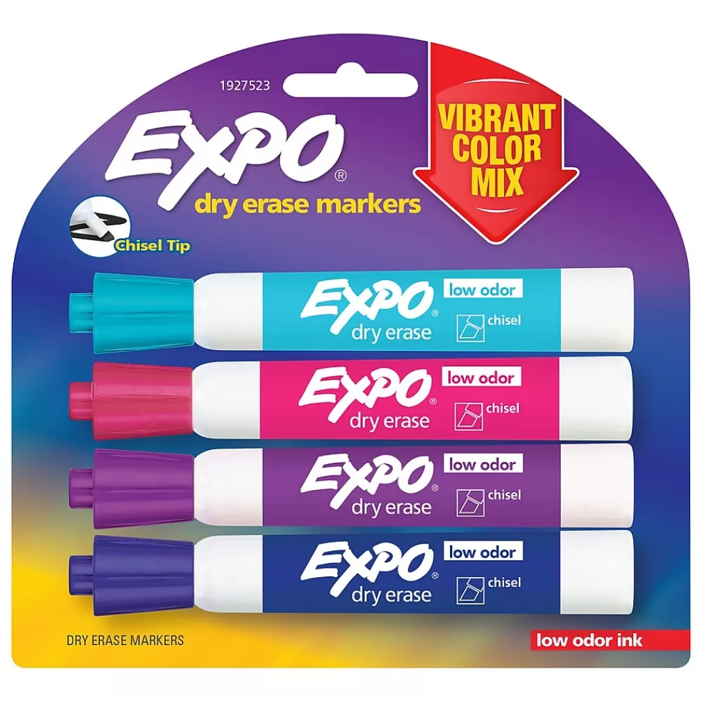 Expo Markers<Low Odor Marker, Vibrant Colors, Chisel Tip, 4/Pack (1927523)