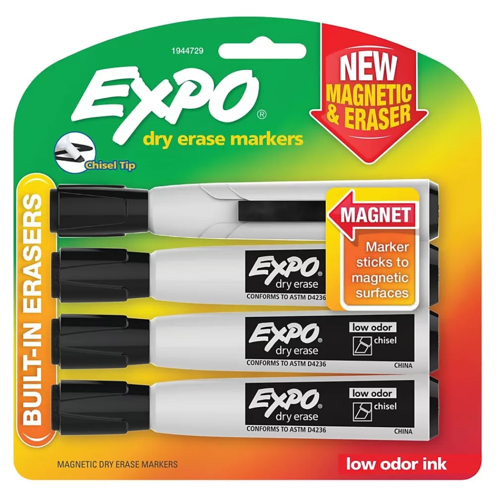 Expo Markers<Magnetic Dry Erase Markers, Chisel Tip, Black, 4/Pack (1944729)