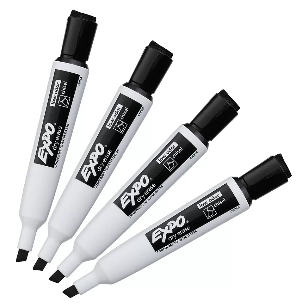 Expo Markers<Magnetic Dry Erase Markers, Chisel Tip, Black, 4/Pack (1944729)