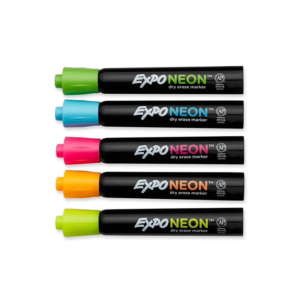 Expo Markers<Neon Window Dry Erase Markers, Bullet Tip, Assorted, 5/Pack (1752226)