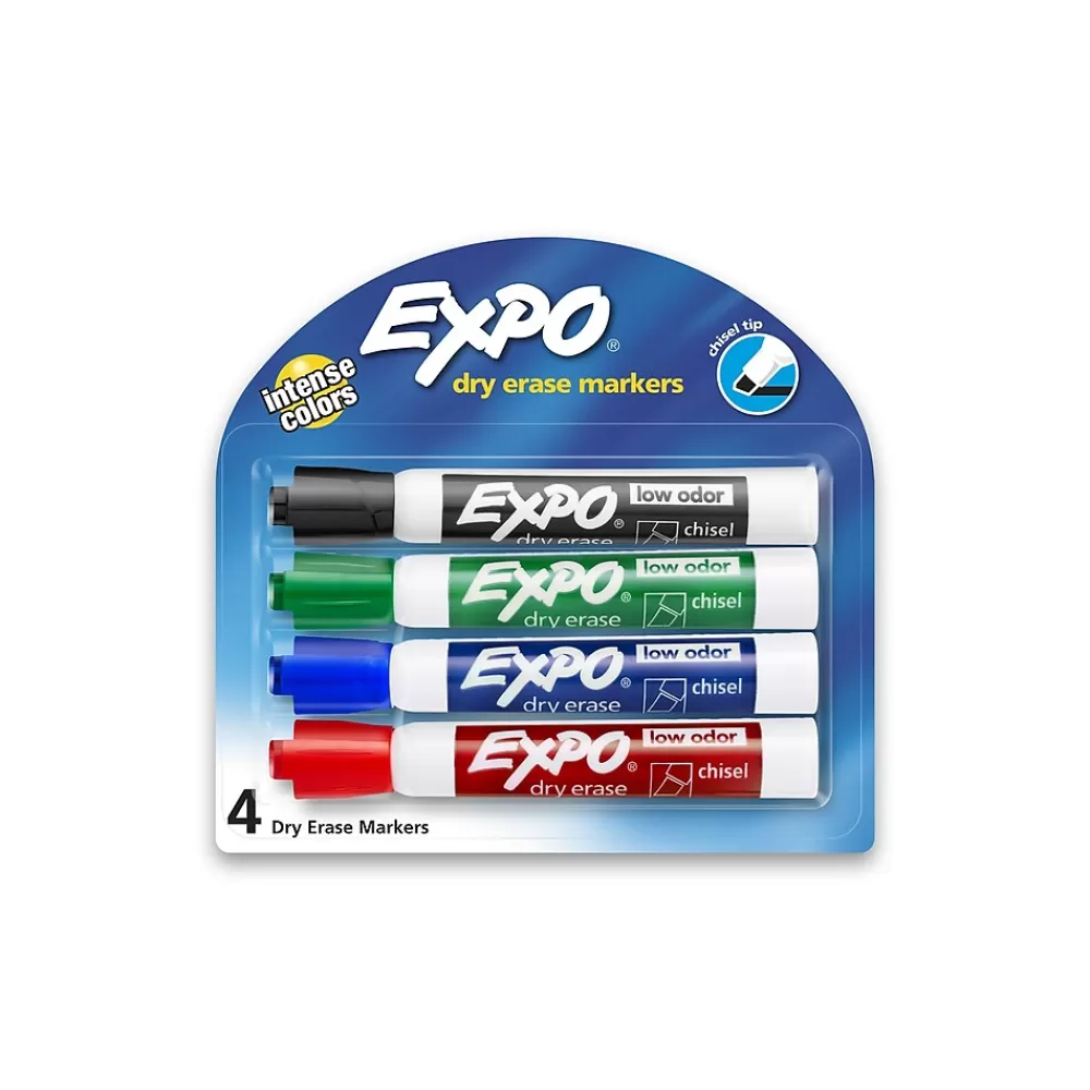 Expo Markers<Tank Dry Erase Marker, Chisel Tip, Assorted, 4/Pack (80174)