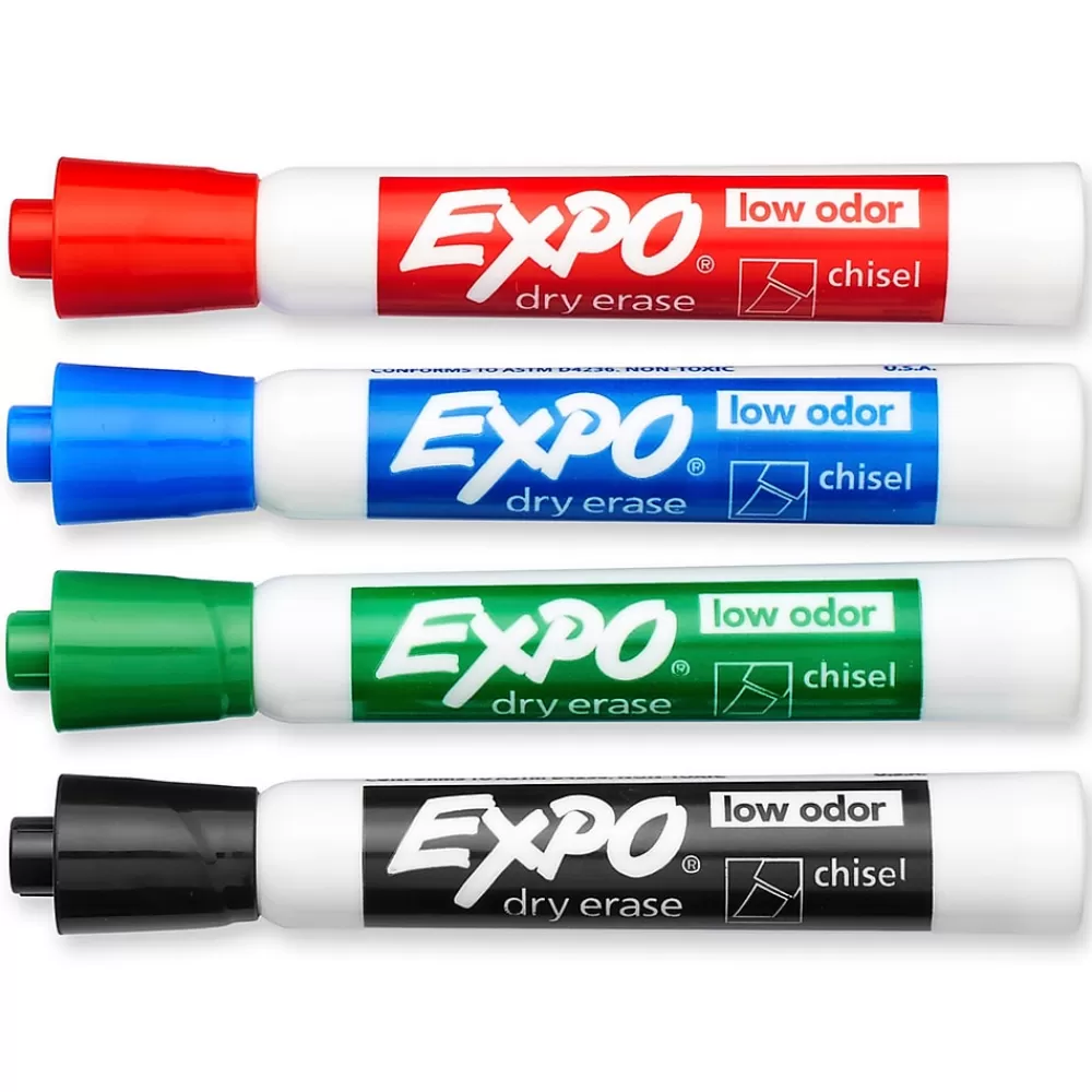 Expo Markers<Tank Dry Erase Marker, Chisel Tip, Assorted, 4/Pack (80174)