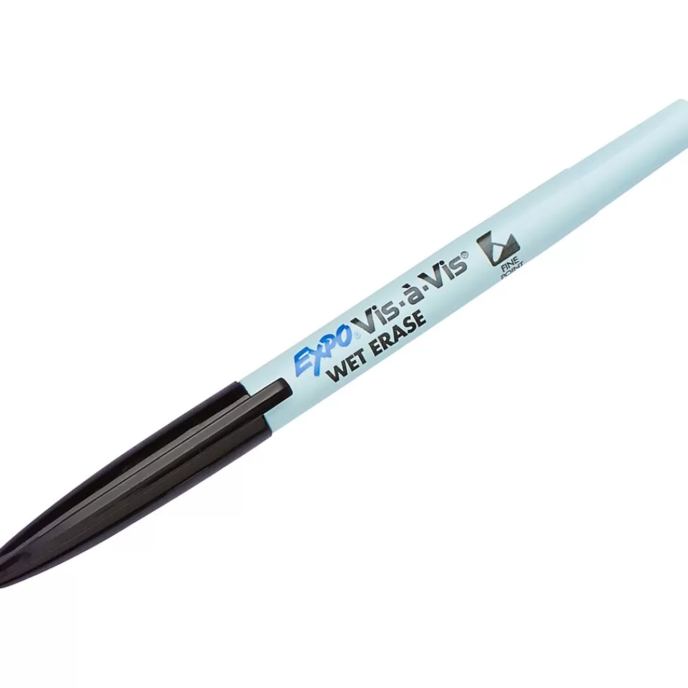 Expo Markers<Vis-a-Vis Wet Erase Marker, Fine Tip, Black Ink, 5/Pack (16665/2134050)