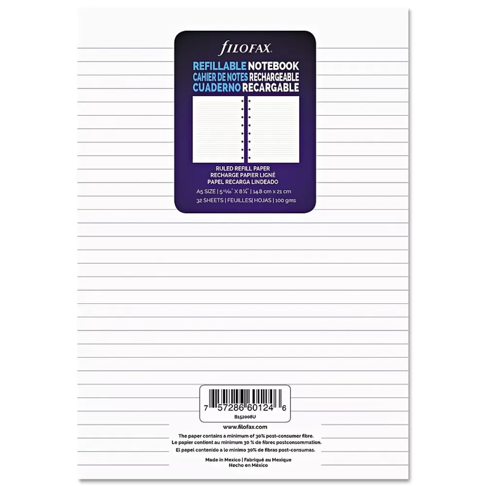 Filofax Notebooks<A5 1-Subject Professional Notebooks, 5.5" x 8.5", College Ruled, 32 Sheets, White (B152008U)