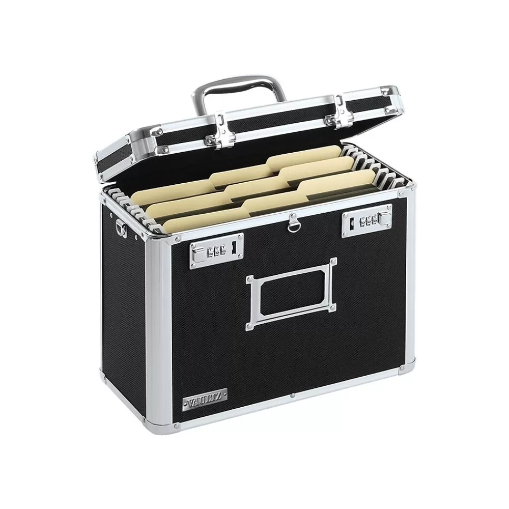 Find It File Storage<Heavy Duty Metal File Box Hinged, Letter Size, Black with Chrome Finish (VZ01187)