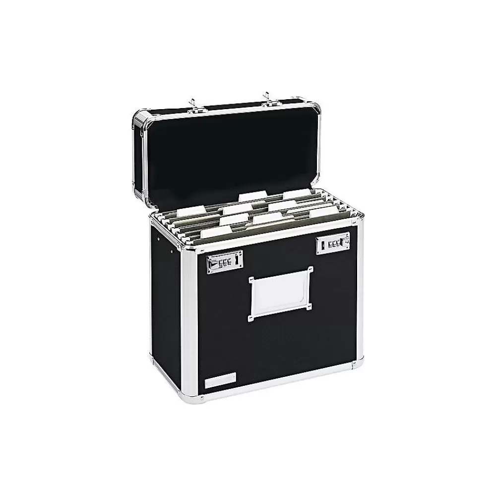 Find It File Storage<Heavy Duty Metal File Box Hinged, Letter Size, Black with Chrome Finish (VZ01187)