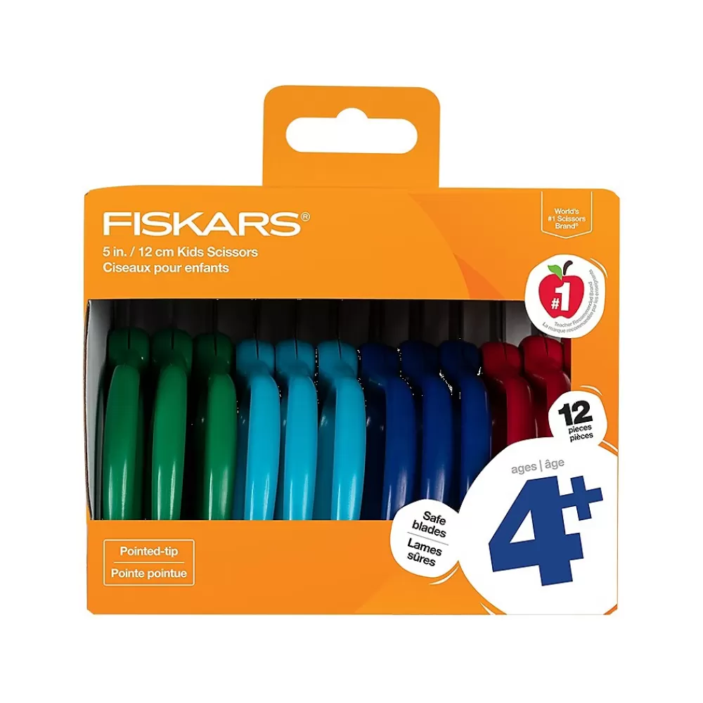 Fiskars Scissors<Kids' Scissors, Pointed Tip, Assorted Colors, 12/Pack (1067002)