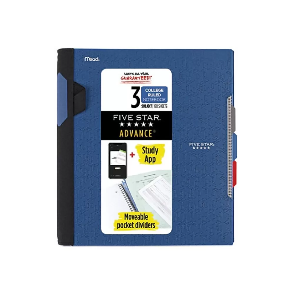 Five Star Subject Notebooks<Advance 3-Subject Notebooks, 8.5" x 11", College Ruled, 150 Sheets, Assorted Colors (06324)