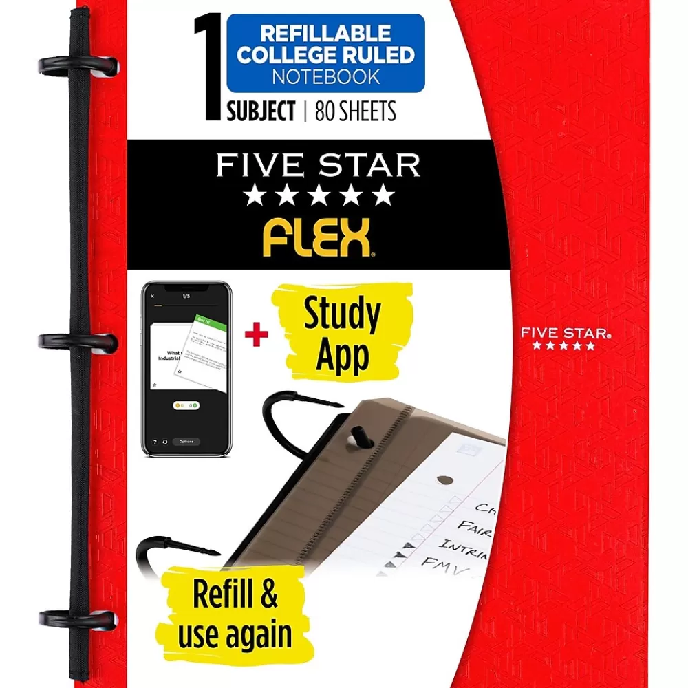 Five Star Subject Notebooks<Flex 1-Subject Notebooks, 8.5" x 11", College Ruled, 80 Sheets, Red (08120)