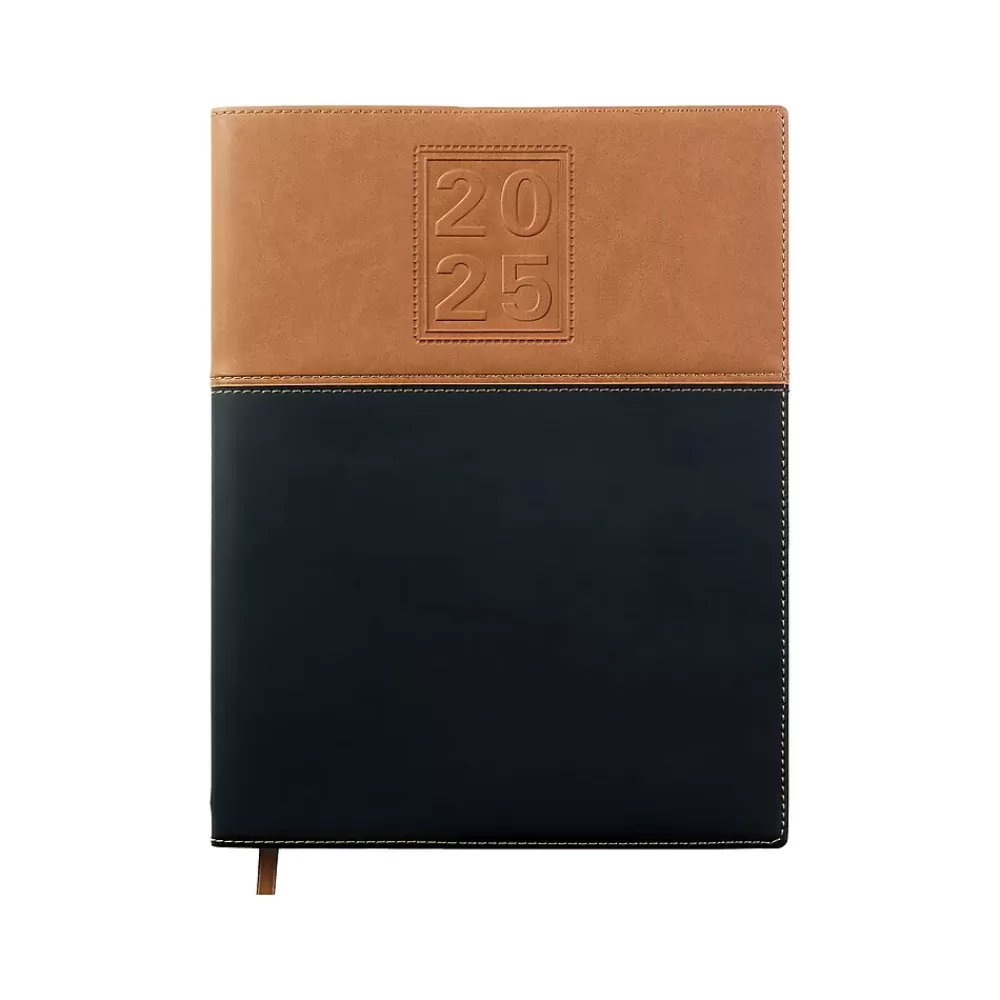 Global Printed Products 2025 Planners<2025 8" x 10" Weekly & Monthly Planner, Faux Leather Cover, Black/Brown (SPLS25-BRN810)