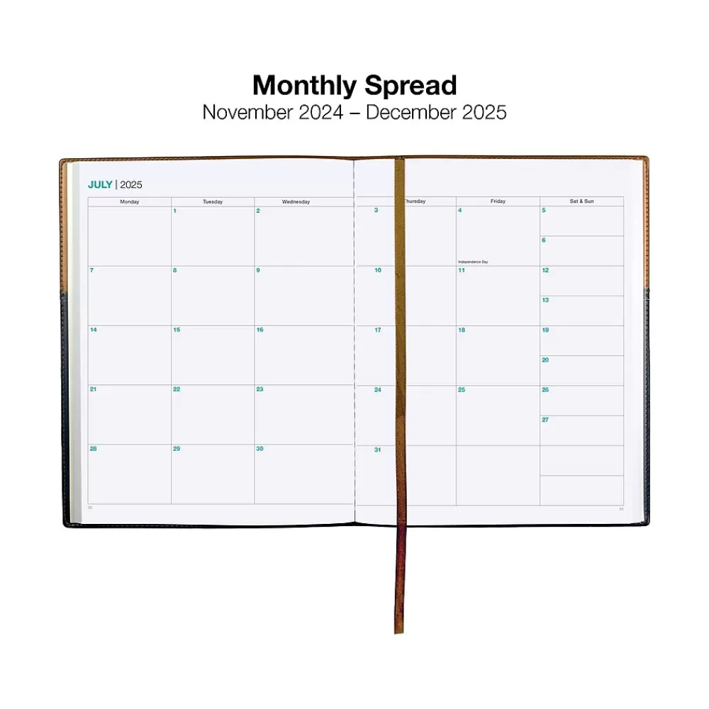 Global Printed Products 2025 Planners<2025 8" x 10" Weekly & Monthly Planner, Faux Leather Cover, Black/Brown (SPLS25-BRN810)