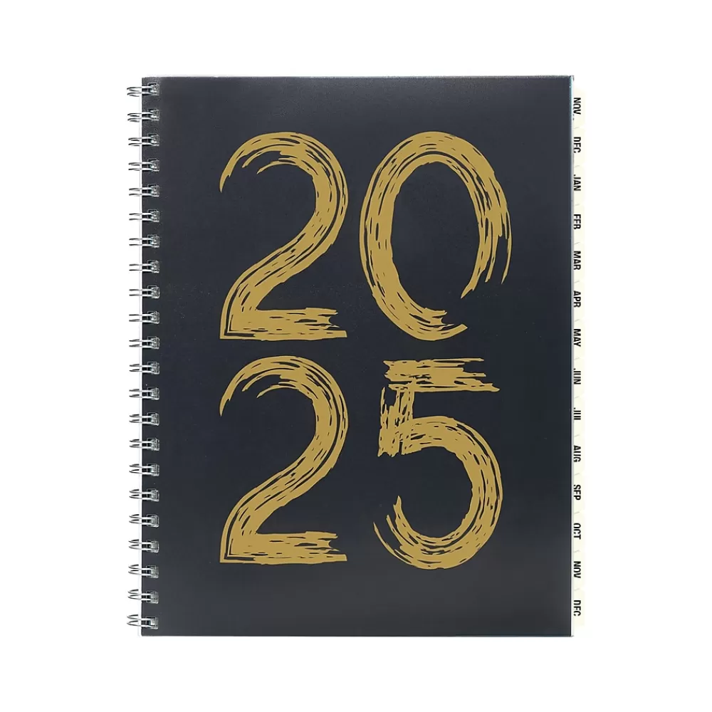 Global Printed Products 2025 Planners<2025 8.5" x 11" Weekly & Monthly Planner, Plastic Cover, Black/Gold (SPLS25-8511-F)