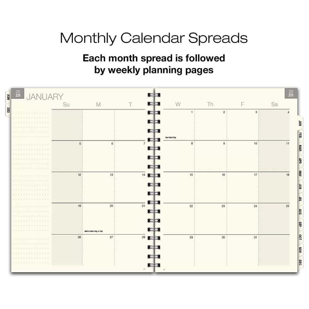 Global Printed Products 2025 Planners<2025 8.5" x 11" Weekly & Monthly Planner, Plastic Cover, Black/Gold (SPLS25-8511-F)
