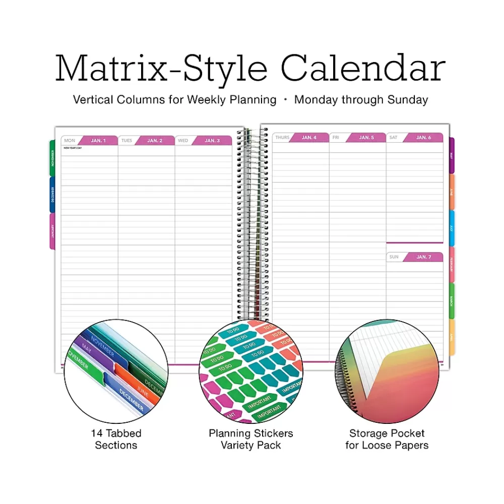 Global Printed Products 2025 Planners<2025 8.5" x 11" Weekly & Monthly Planner, Plastic Cover, Multicolor (SPLS25-DCY-6)