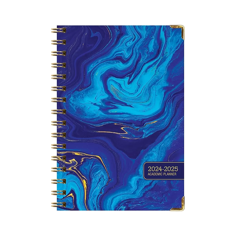 Global Printed Products Academic Planners<2024-2025 Blue Marble 5.5" x 8" Academic Weekly & Monthly Planner, Paper Cover, Blue/Gold (AY24-07-S)