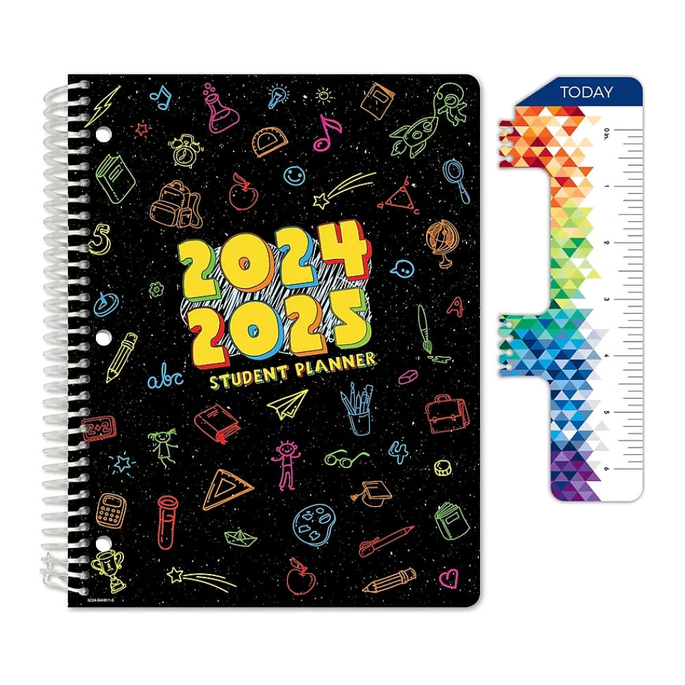 Global Printed Products Academic Planners<2024-2025 Chalkboard Doodles 8.5" x 11" Academic Weekly & Monthly Student Planner, Paper Cover