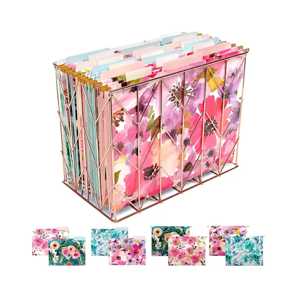 Global Printed Products Hanging File Folders<Deluxe Designer Floral Hanging File Folder Kit, 1/3-Cut Tab, Letter Size, Assorted Colors