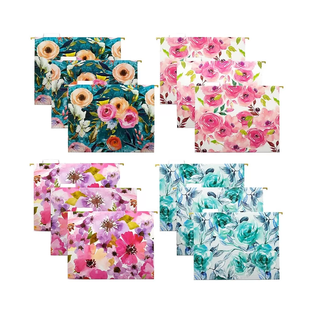 Global Printed Products Hanging File Folders<Deluxe Designer Floral Heavy-Duty Hanging File Folders, Straight-Cut, Letter-Size, Assorted Colors