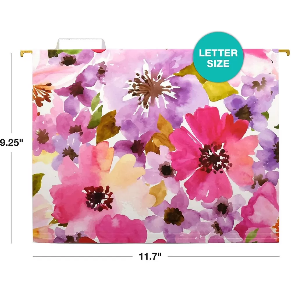 Global Printed Products Hanging File Folders<Deluxe Designer Floral Heavy-Duty Hanging File Folders, Straight-Cut, Letter-Size, Assorted Colors