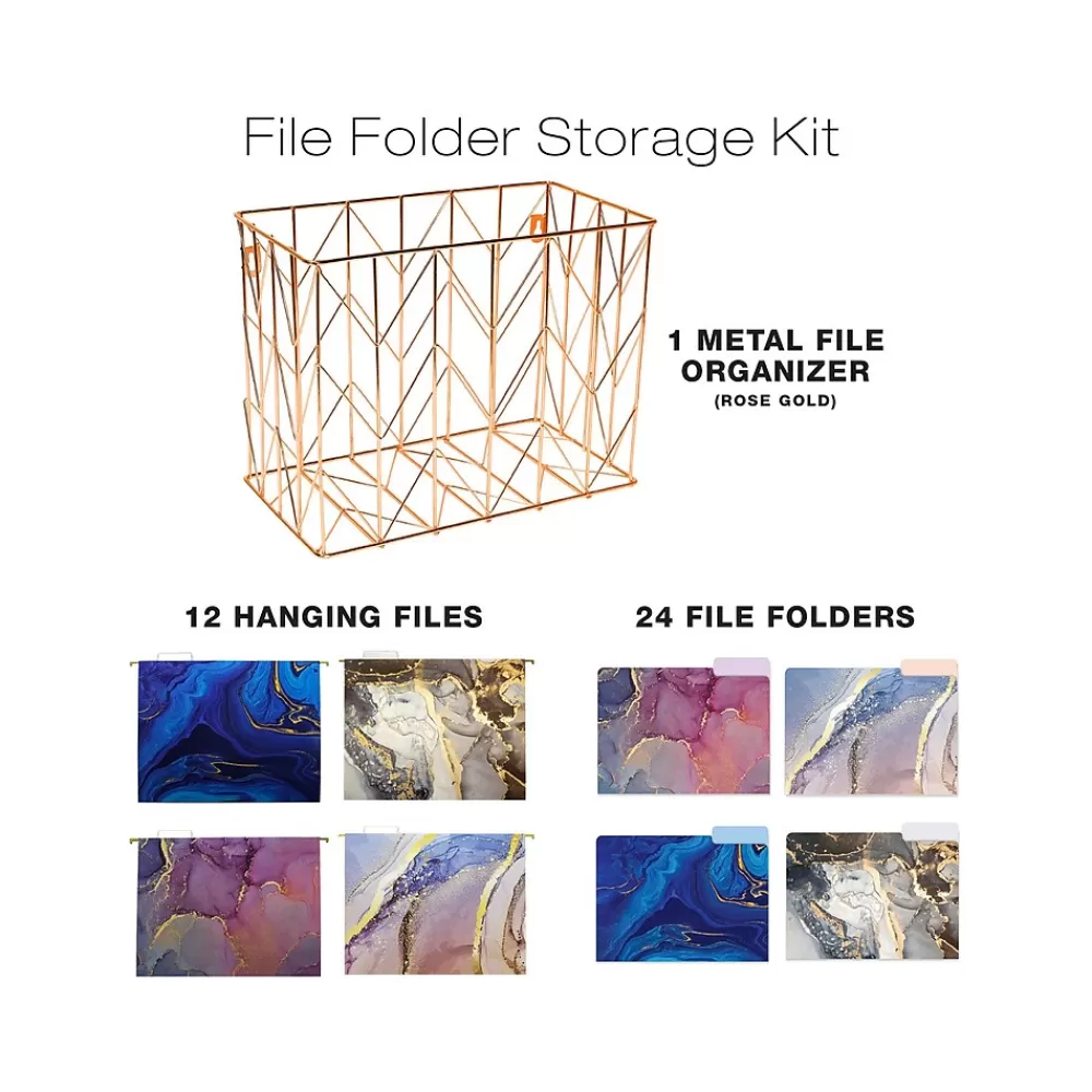 Global Printed Products Hanging File Folders<Deluxe Designer Marble Hanging File Folder Kit, 1/3-Cut Tab, Letter Size, Assorted Colors
