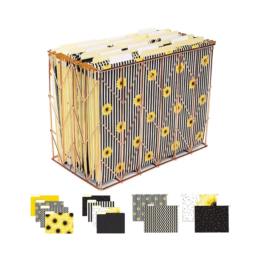 Global Printed Products Hanging File Folders<Deluxe Designer Sunflower Hanging File Folder Kit, 1/3-Cut Tab, Letter Size, Assorted Colors