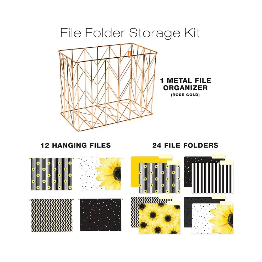 Global Printed Products Hanging File Folders<Deluxe Designer Sunflower Hanging File Folder Kit, 1/3-Cut Tab, Letter Size, Assorted Colors
