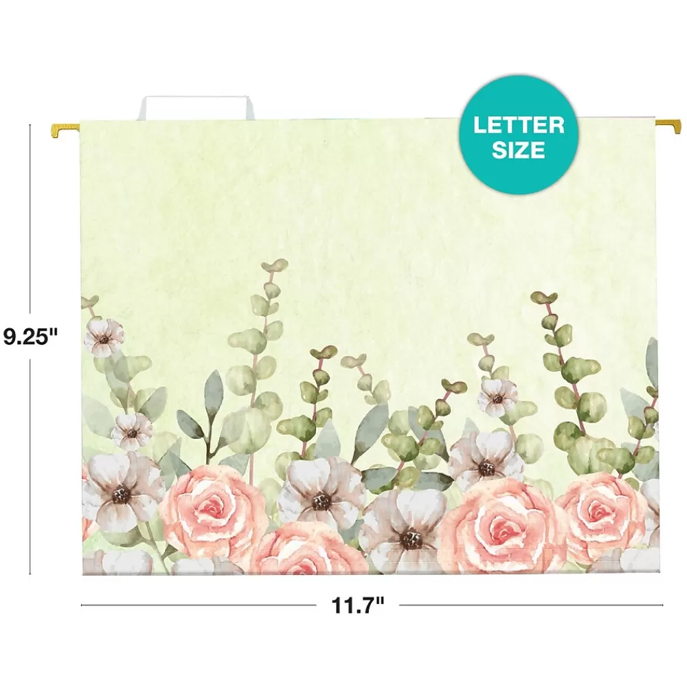 Global Printed Products Hanging File Folders<Deluxe Designer Watercolor Floral Heavy-Duty Hanging File Folders, Letter-Size, Assorted Colors