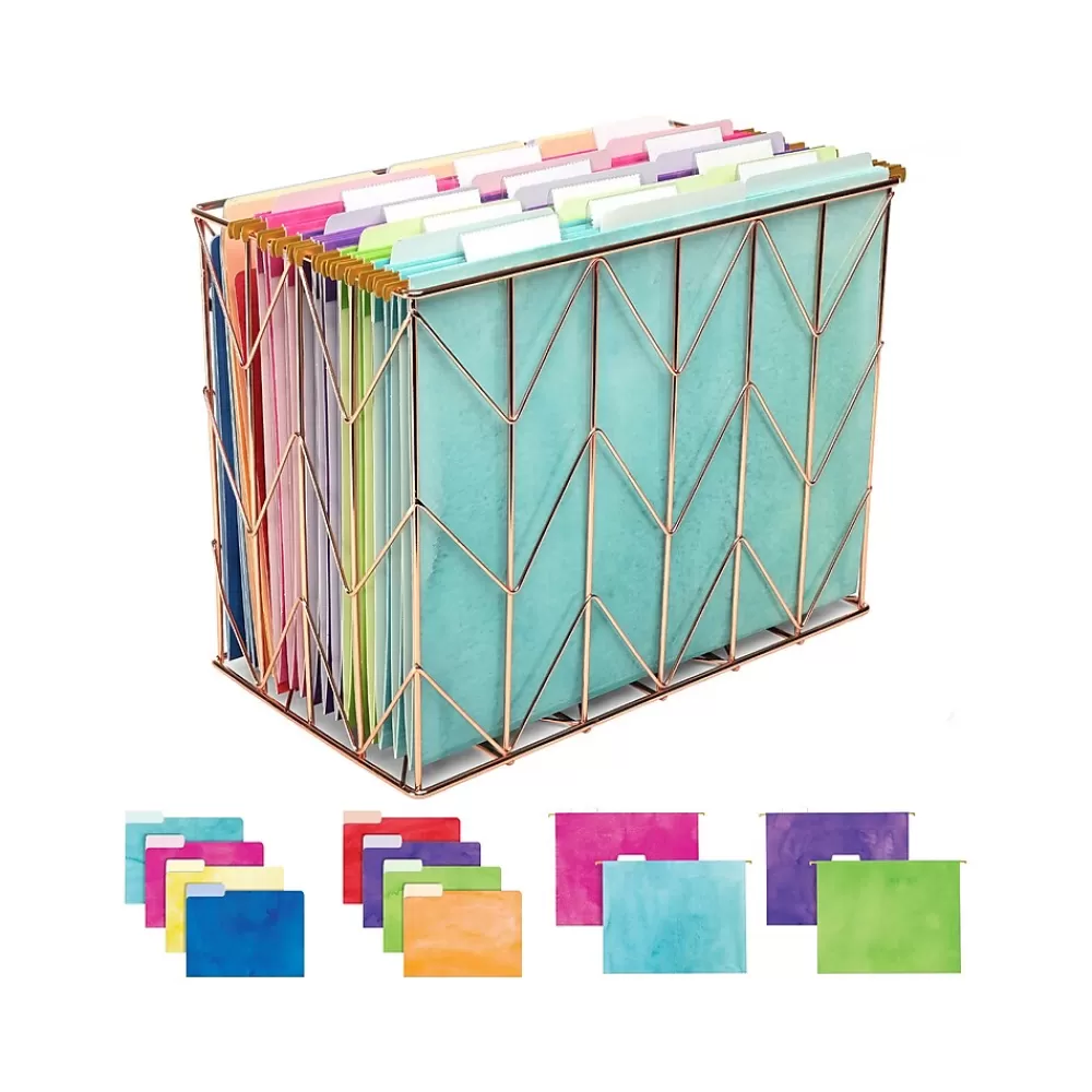 Global Printed Products Hanging File Folders<Deluxe Designer Watercolor Solid Hanging File Folder Kit, 1/3-Cut Tab, Letter Size, Assorted Colors