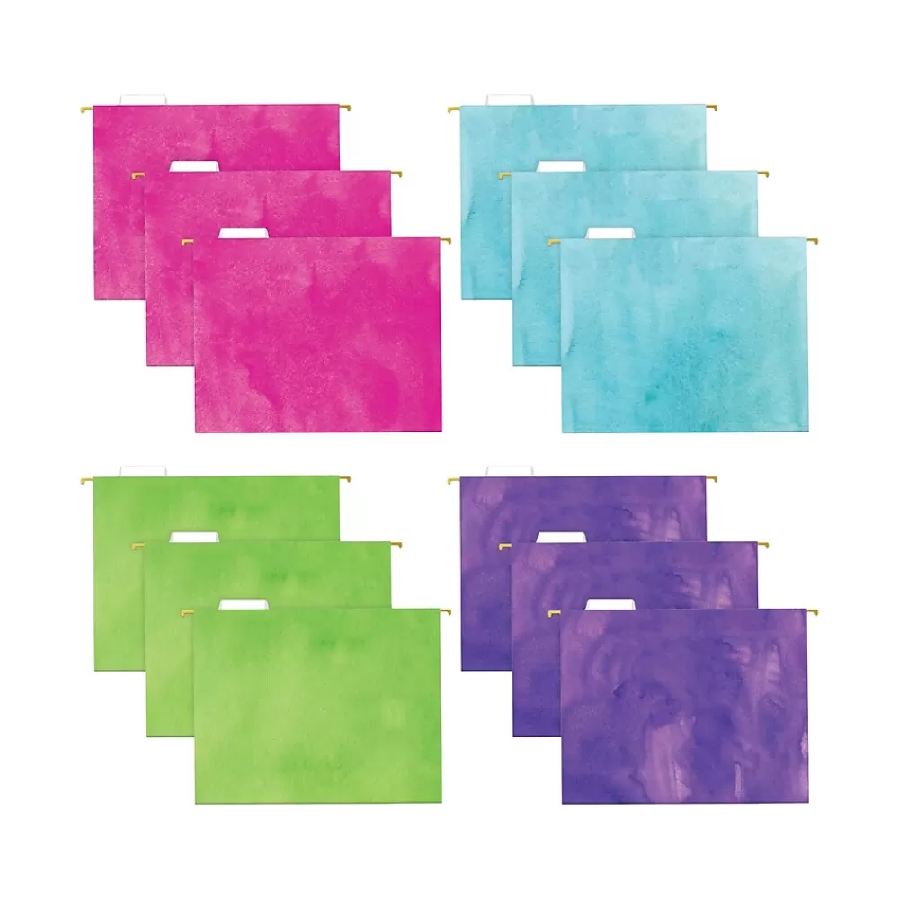 Global Printed Products Hanging File Folders<Deluxe Designer Watercolor Solid Heavy-Duty Hanging File Folders, Letter-Size, Assorted Colors